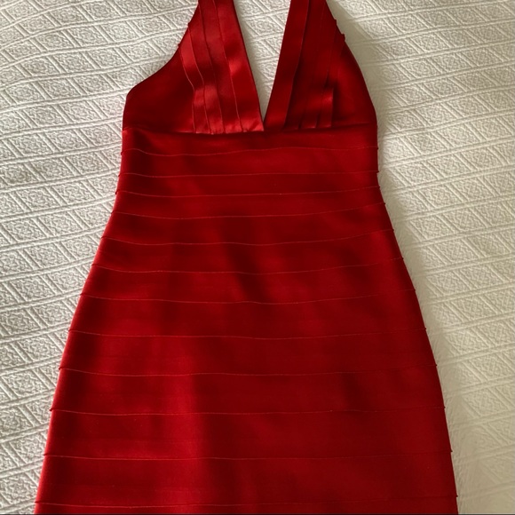 Vintage BCBG Red Tiered Satin Halter Dress - Picture 3 of 4